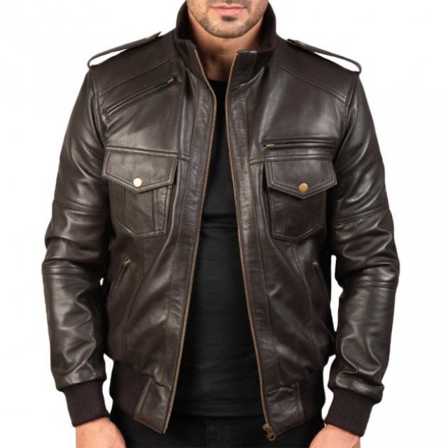 brown leather bomber jacket women