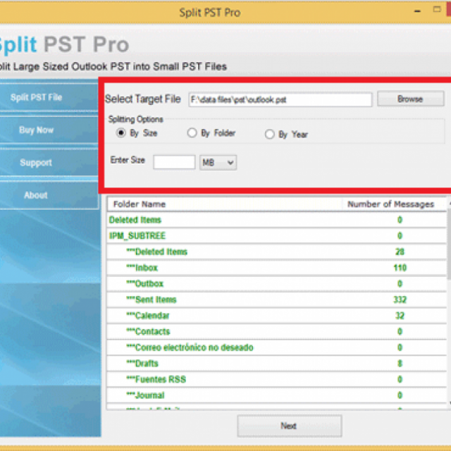 Split Outlook PST file