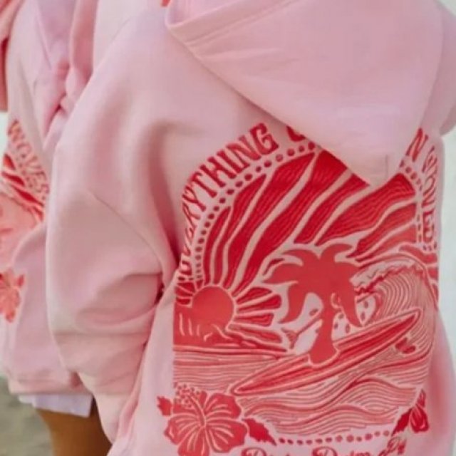 pink palm puff hoodies