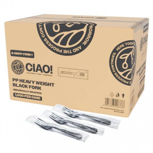 CIAO! Heavy Weight Black Fork Polypropylene Individually Wrapped (Case of 1,000)