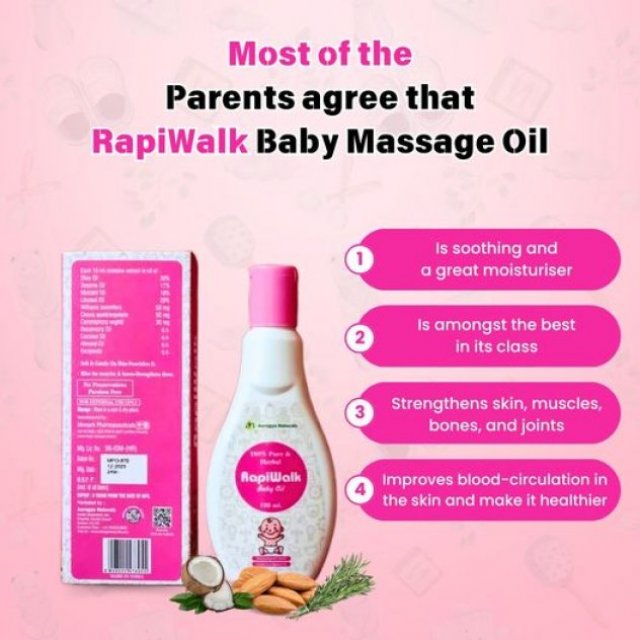 Rapiwalk Organic Baby Massage Oil - Best Cold-Pressed Ayurvedic Oil for Sensitive Skin, Eczema, and Dry Skin