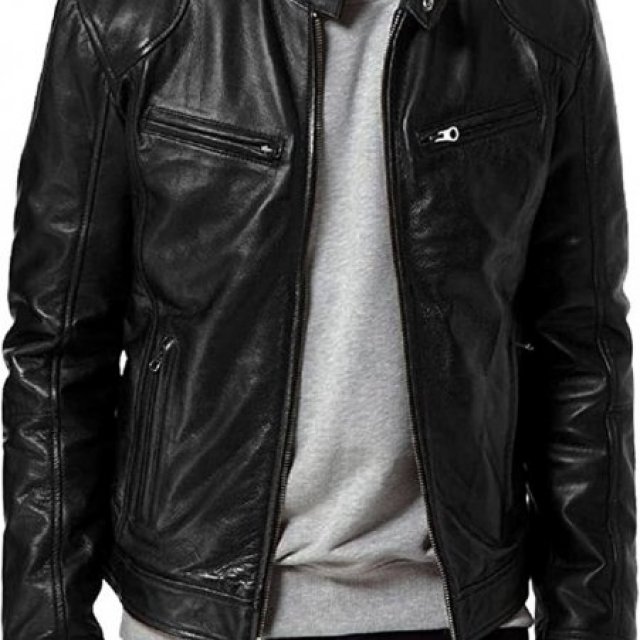 leather jacket with leather hood