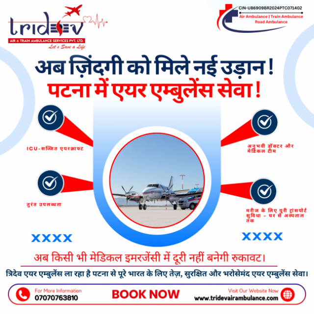 The Overpowering Intensity of Tridev Air Ambulance Services in Patna for Patients